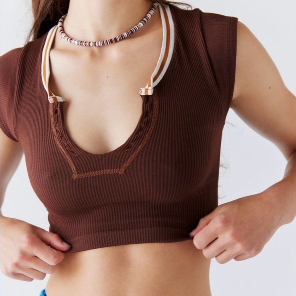 Urban Outfitters brown cut off sleeve top, size XS